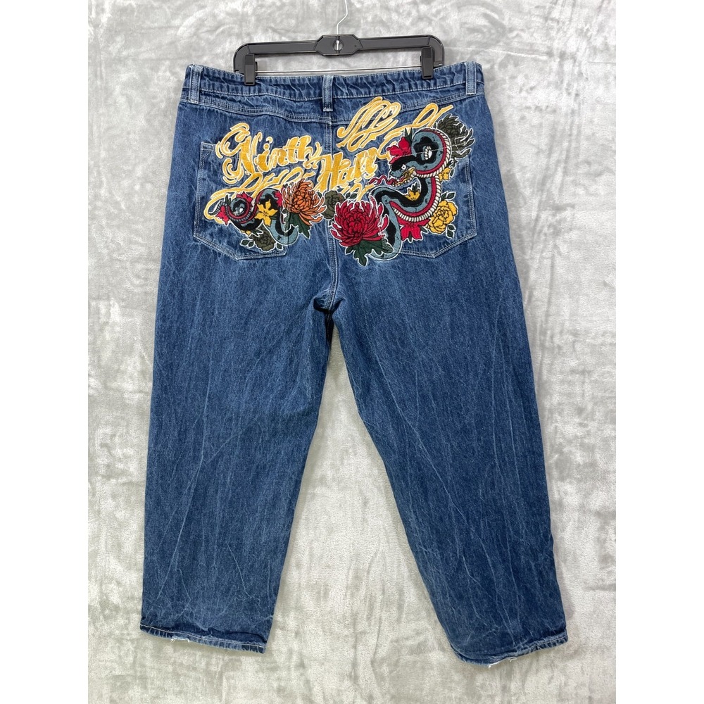 NINTH HALL AMBUSH Jeans Mens 40x27 Dragon Embroidered Baggy Wide Leg VTG Y2K - Picture 1 of 8